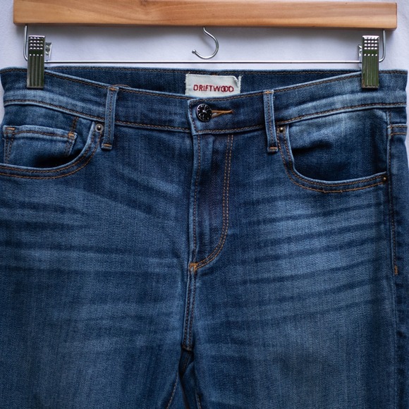 Driftwood  Colette Jeans Womens 28 Cropped Embroidered Bottom Blue Stretch Boho - Picture 4 of 10